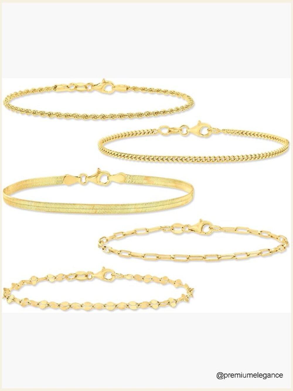 18kt Gold Over Sterling Jewelry Set - 5 Chain Bracelets